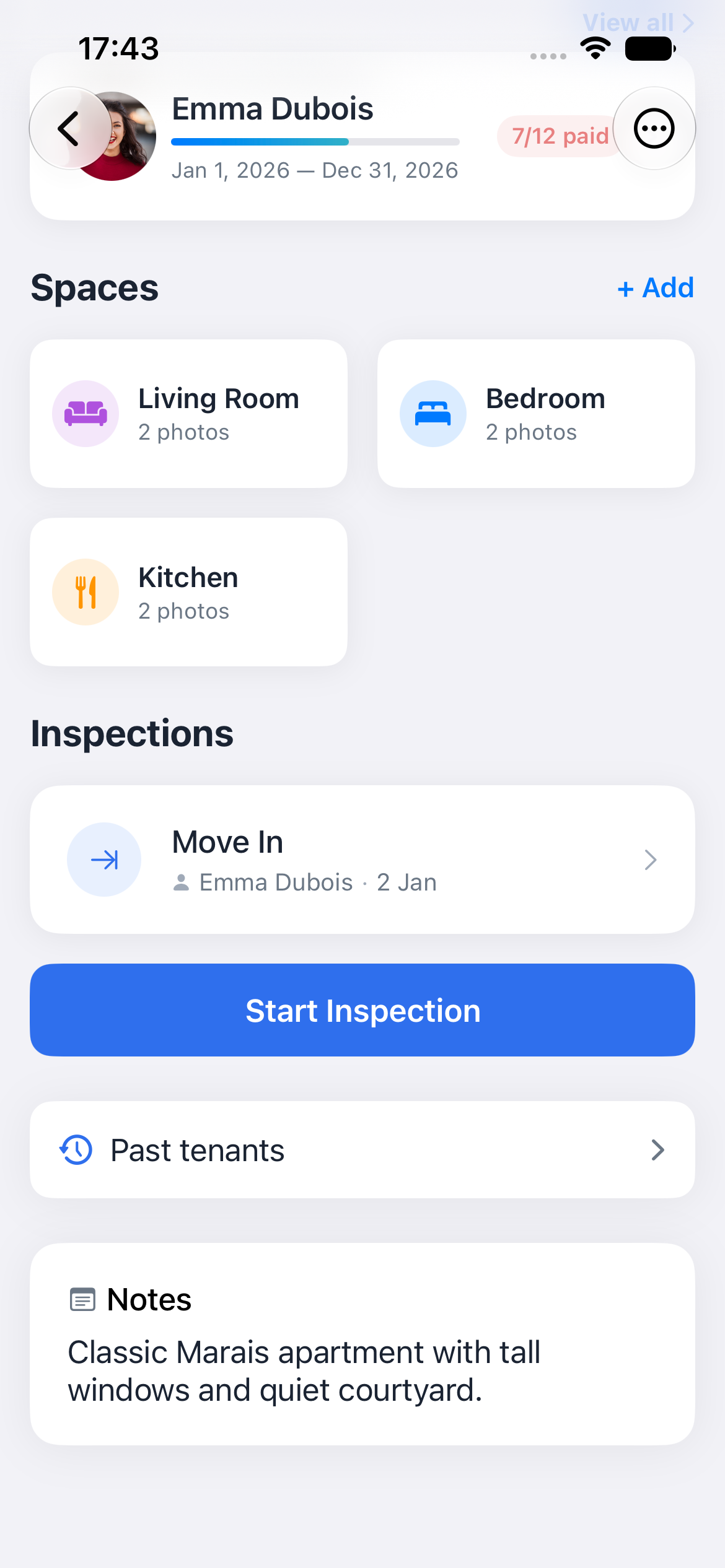 RentSmith move-in inspection with room photos