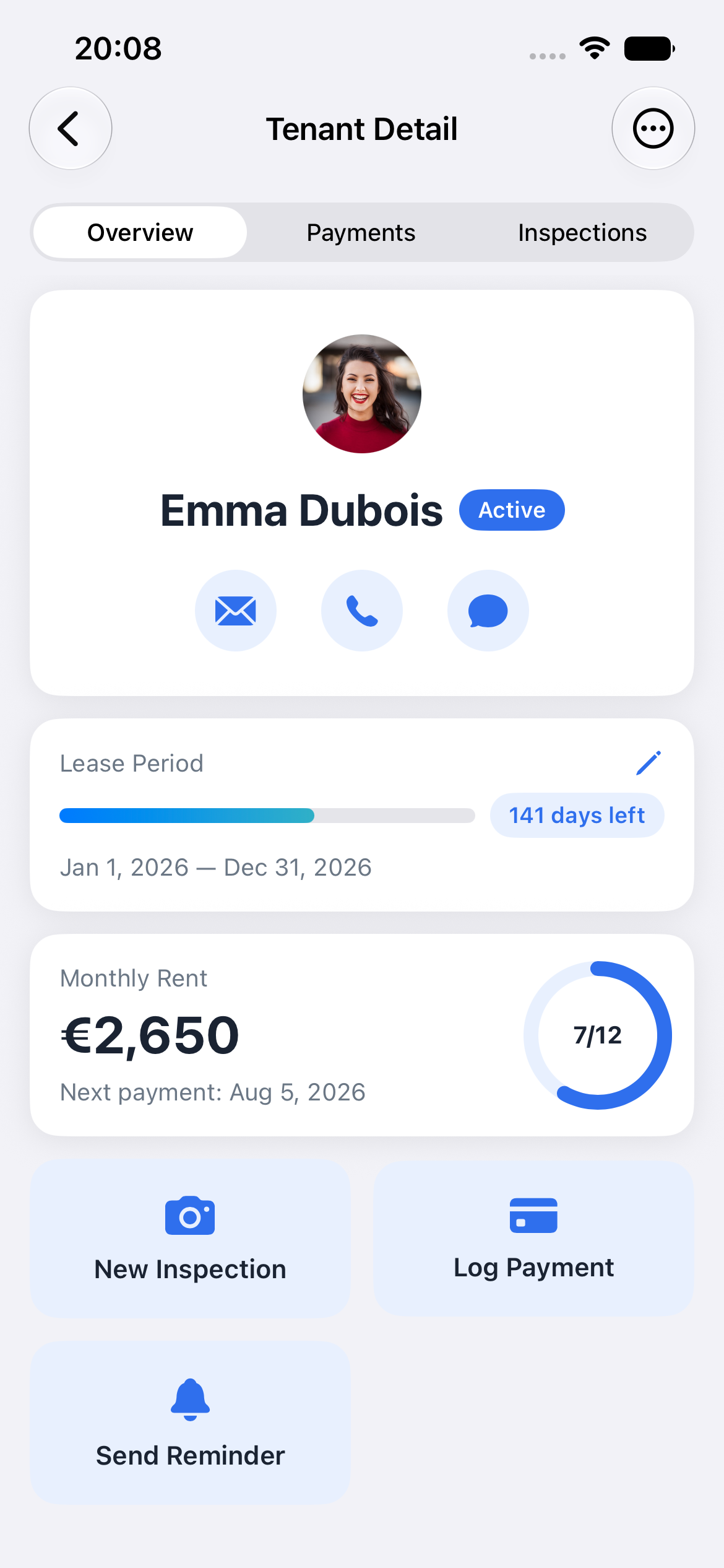 RentSmith tenant details with lease dates and rent